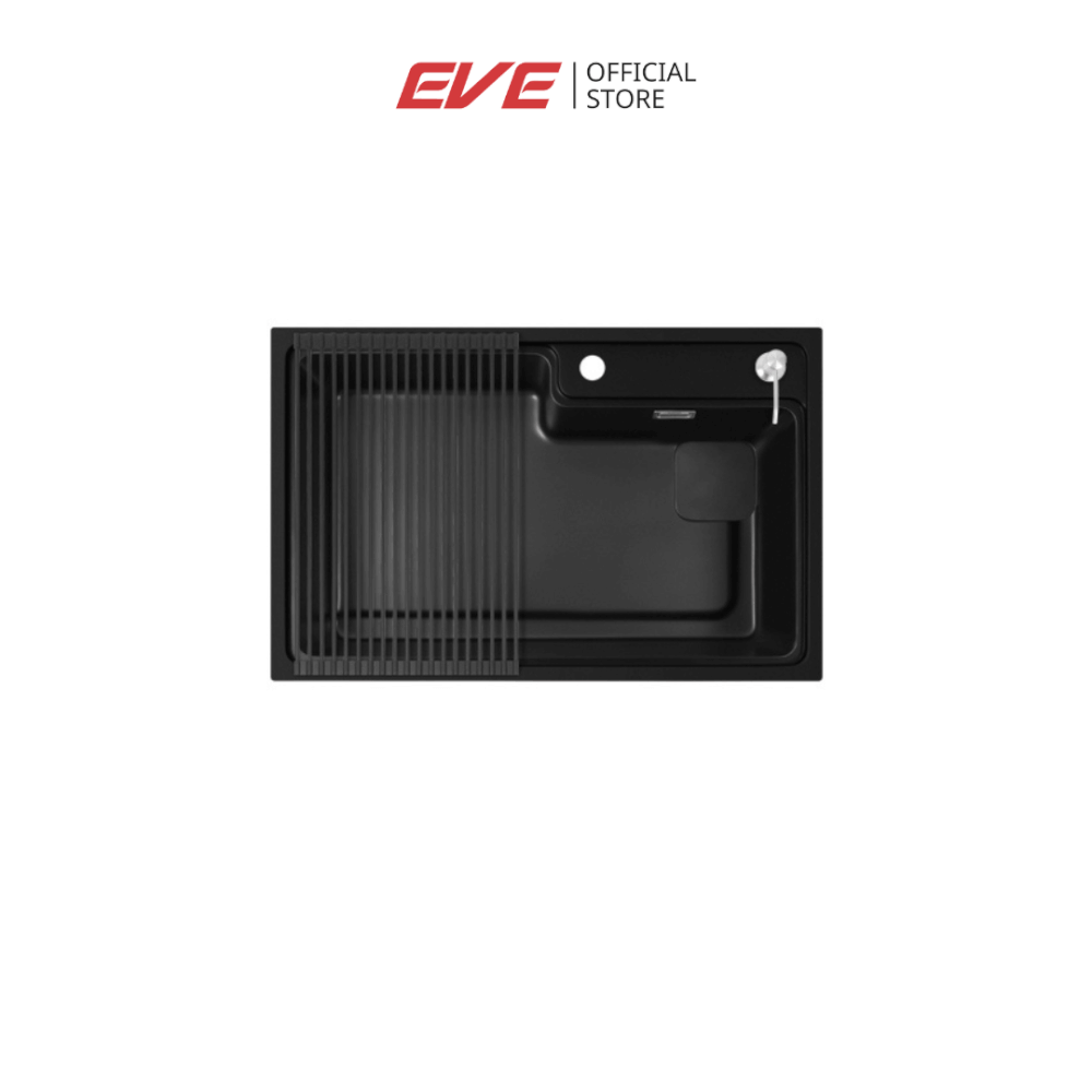 ซิงค์แกรนิต 1 หลุม EVE PHILIP 800/520 ขนาด 80 ซม. สีดำ + ก๊อกซิงค์ LEXI BLACK